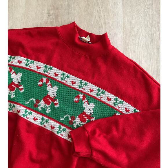 Vintage 80s Steppingstone Color Block Christmas Knit Crewneck Sweater Candy Cane - Picture 2 of 9